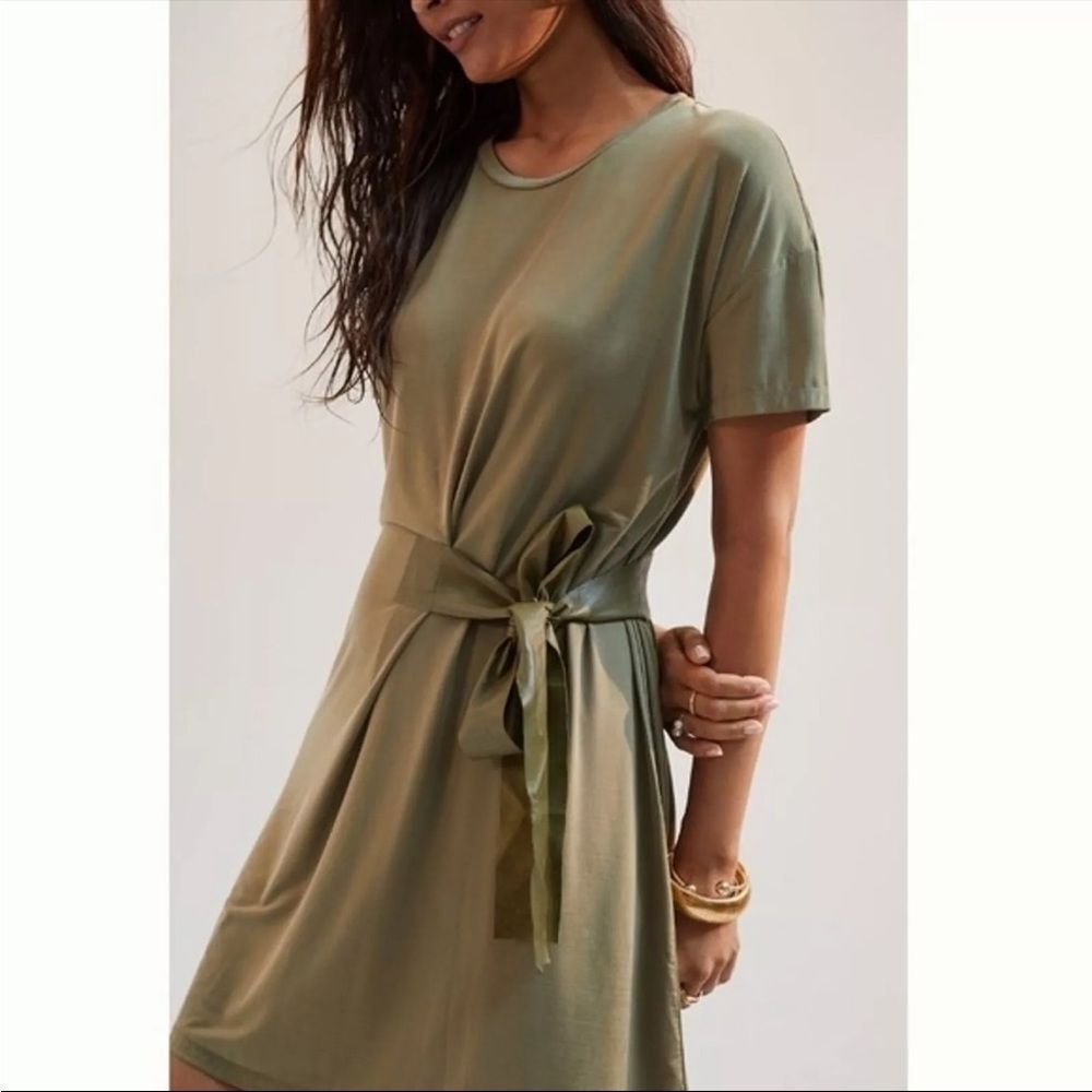 NWT Anthropologie Dolan Belted Mini Shirt Dress Olive Green Dress Small - Picture 2 of 9